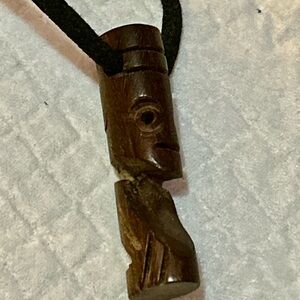 Handcrafted Wooden Tiki Pendant Necklace Good Luck Charm- Brown